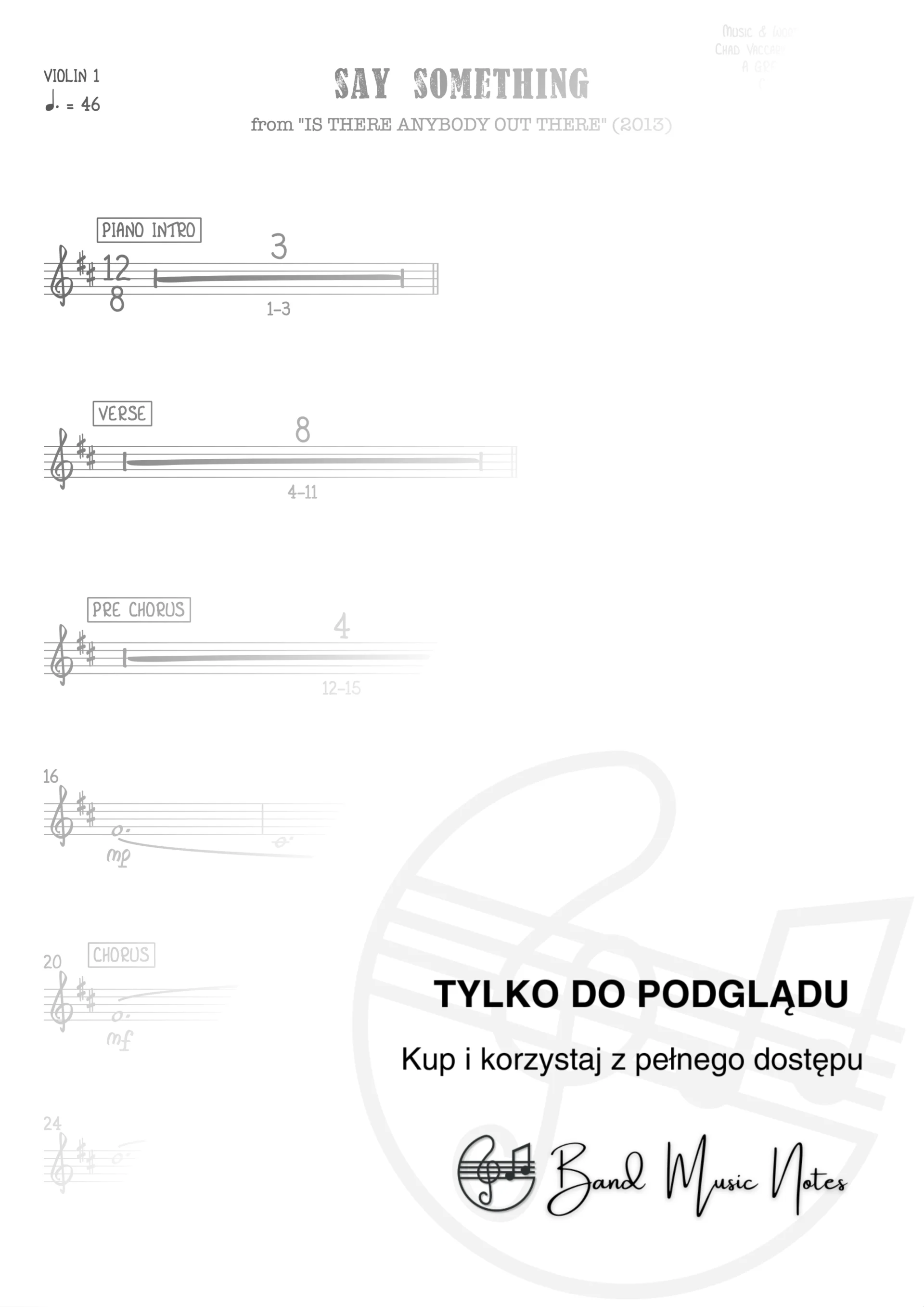 A Great Big World & Christina Aguilera - Say Something - Violin 1 Part_0001