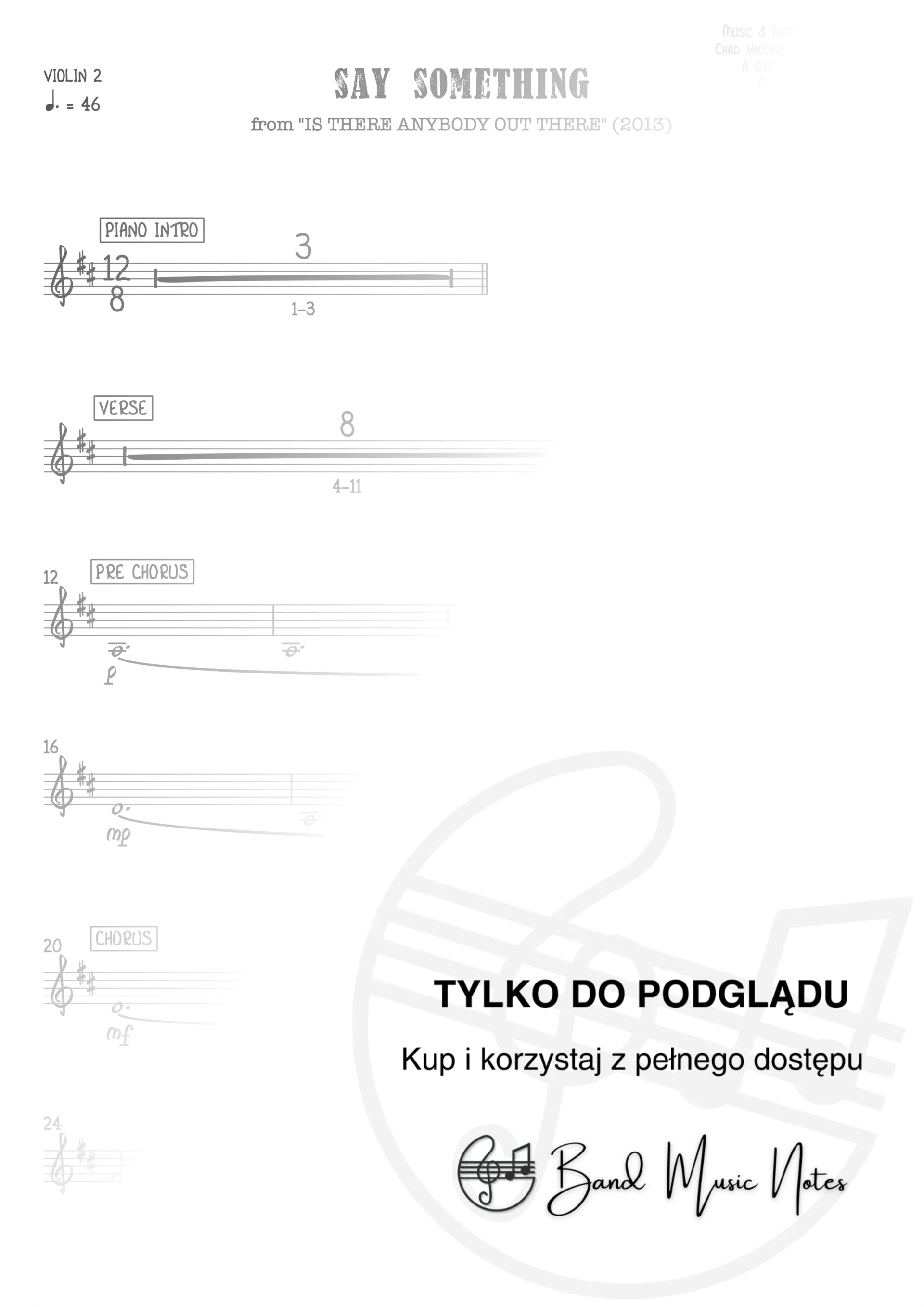 A Great Big World & Christina Aguilera - Say Something - Violin 2 Part_0001