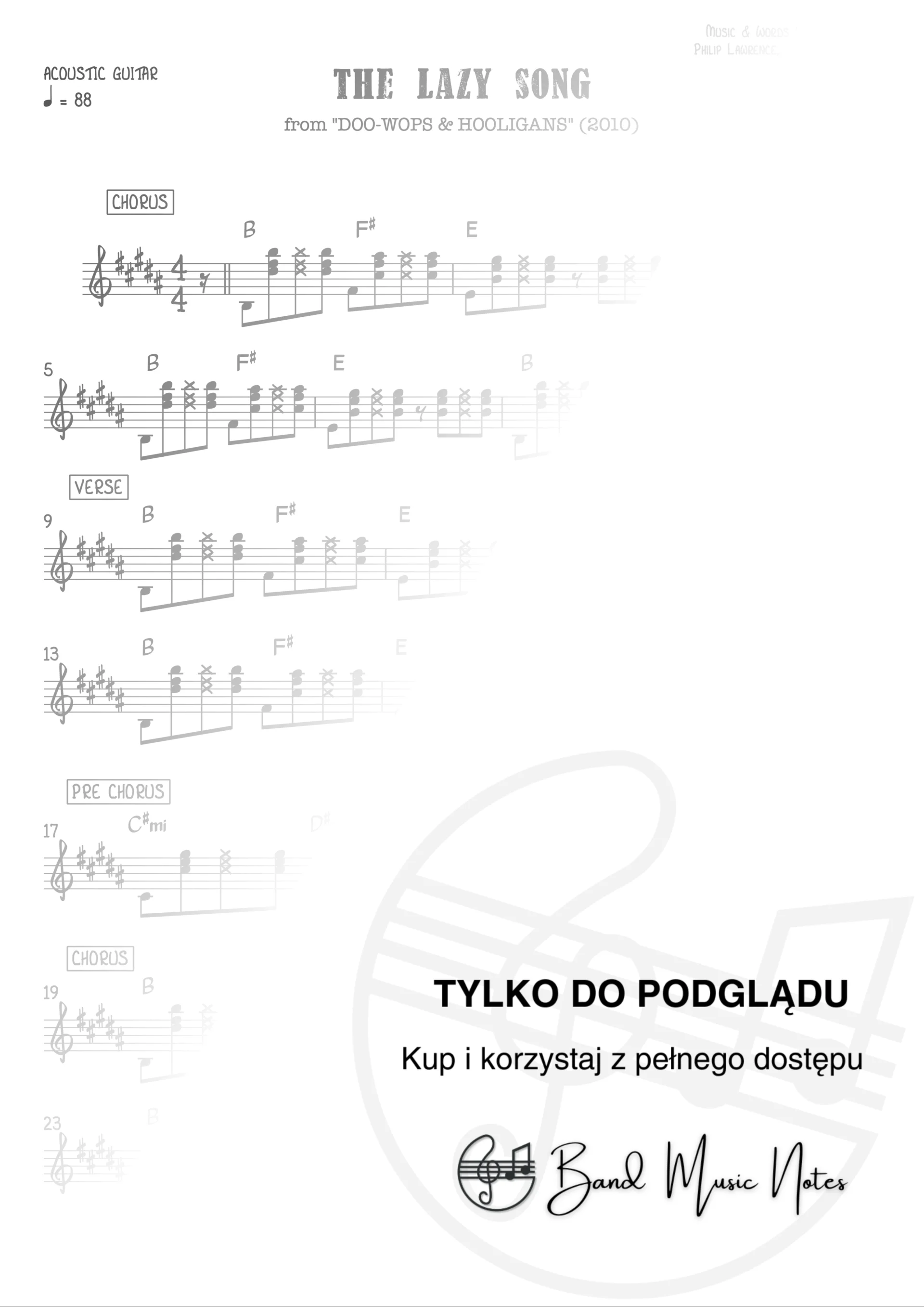 Bruno Mars - The Lazy Song - Acoustic Guitar Part_0001