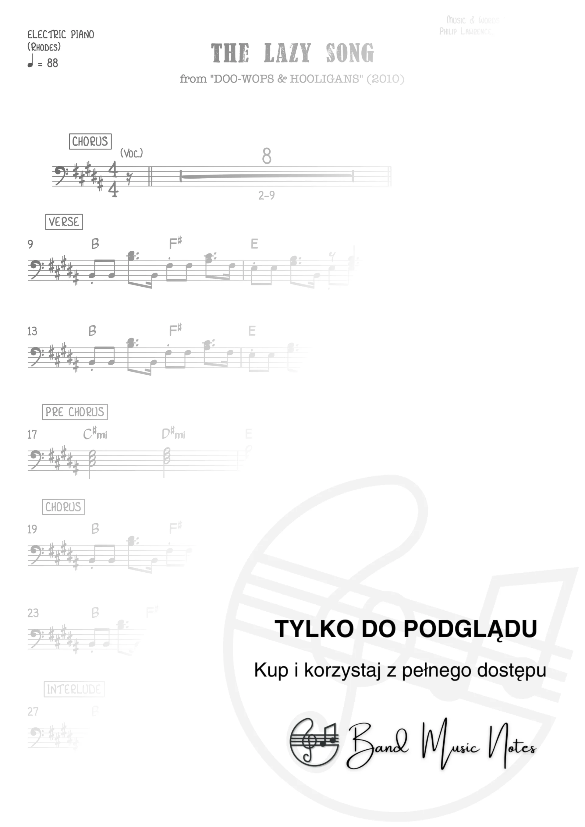 Bruno Mars - The Lazy Song - Electric Piano Part_0001