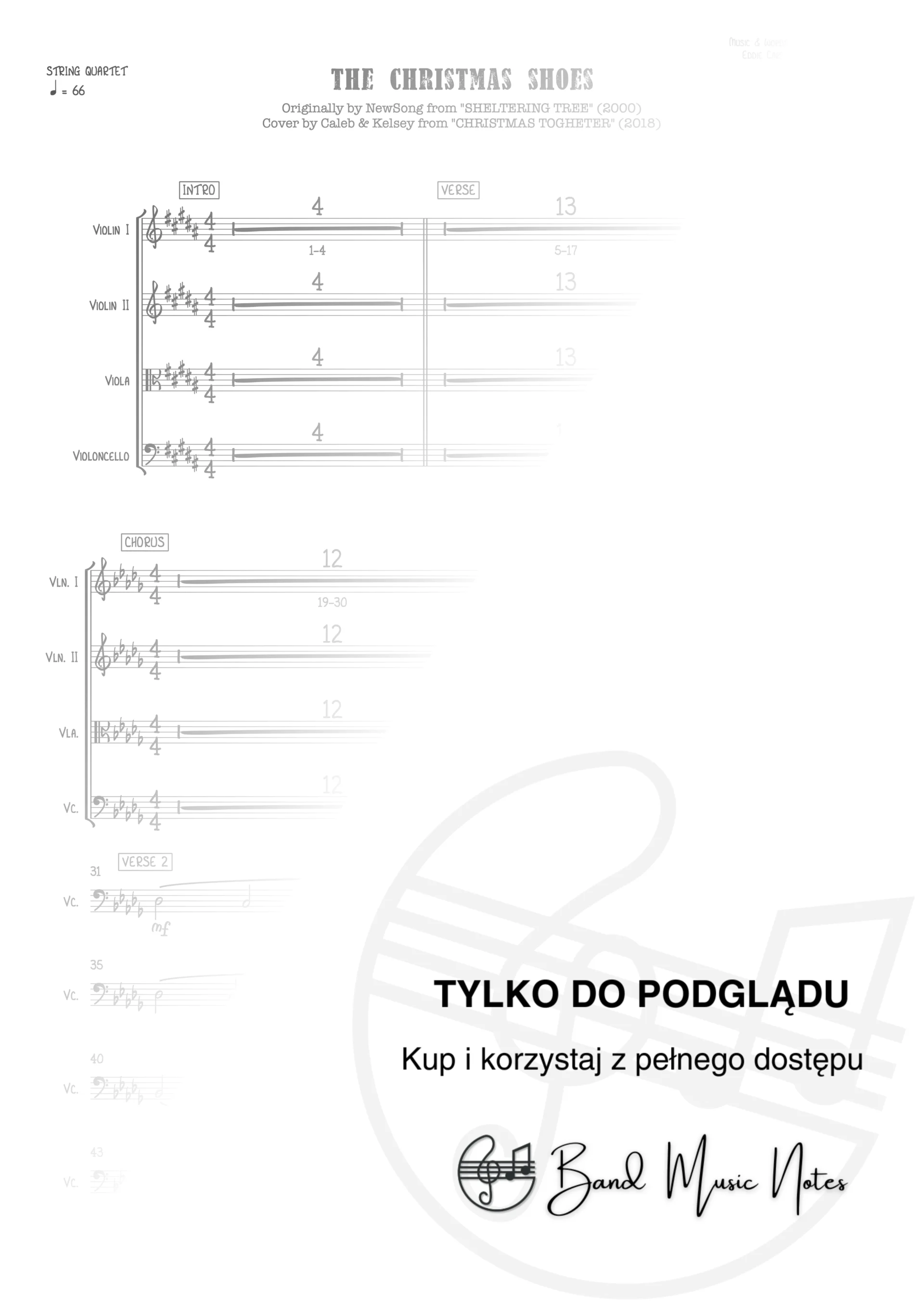 Caleb & Kelsey - The Christmas Shoes - String Quartet Score_0001