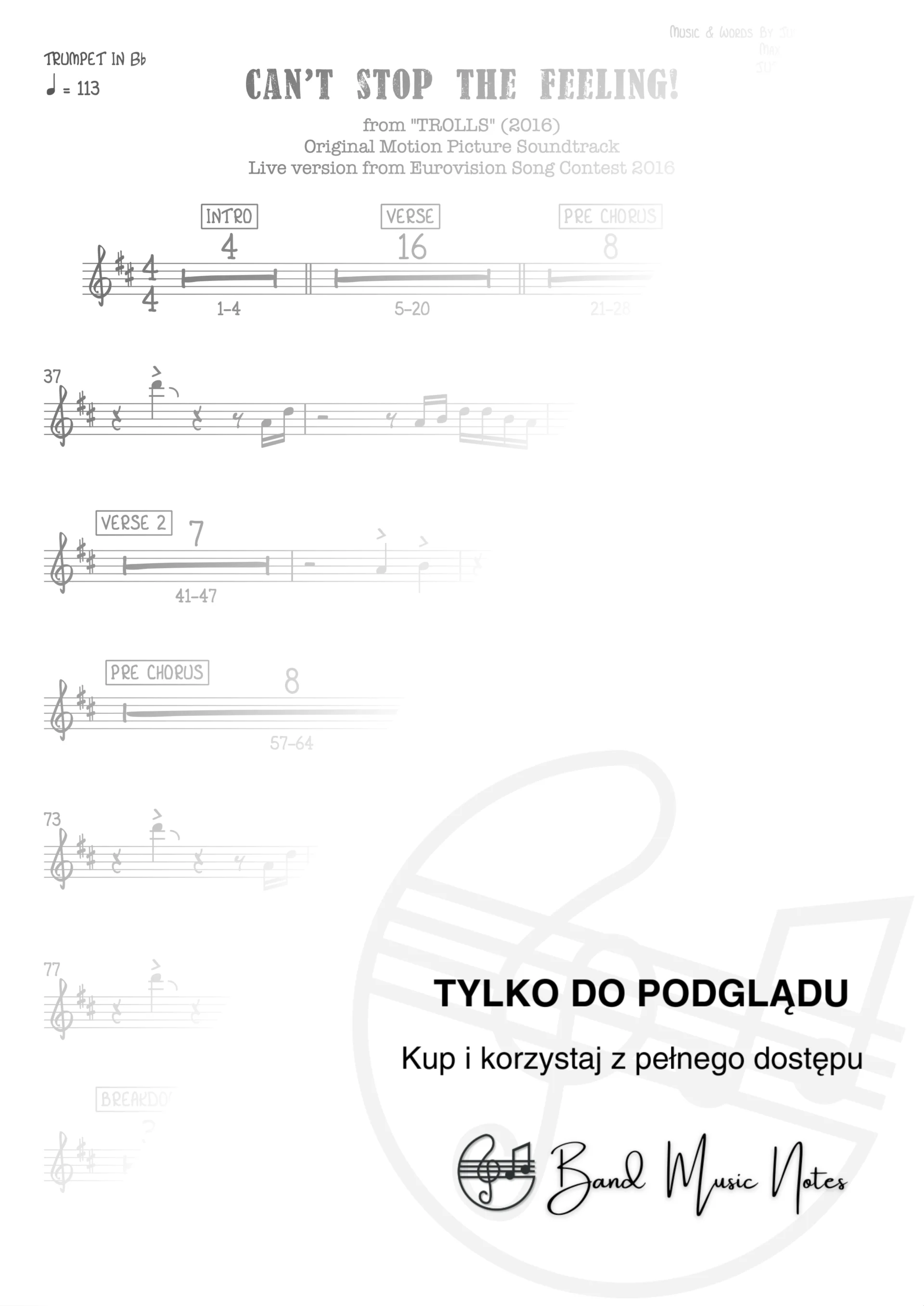 Justin Timberlake - Can't Stop The Feeling! - Ver. live - Trumpet In Bb Part_0001
