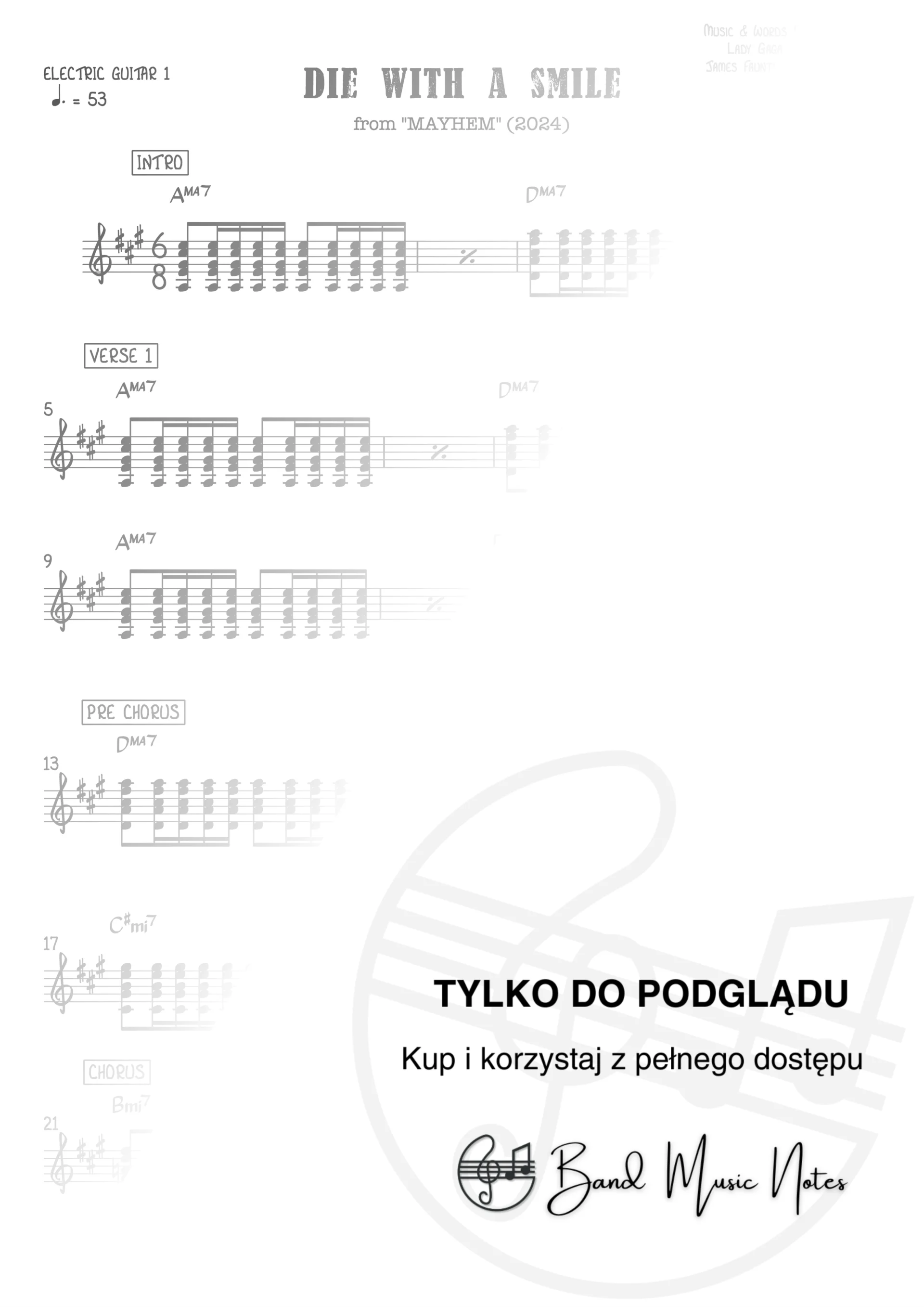 Lady Gaga, Bruno Mars - Die With A Smile - Electric Guitar 1 Part - Standard Notation_0001