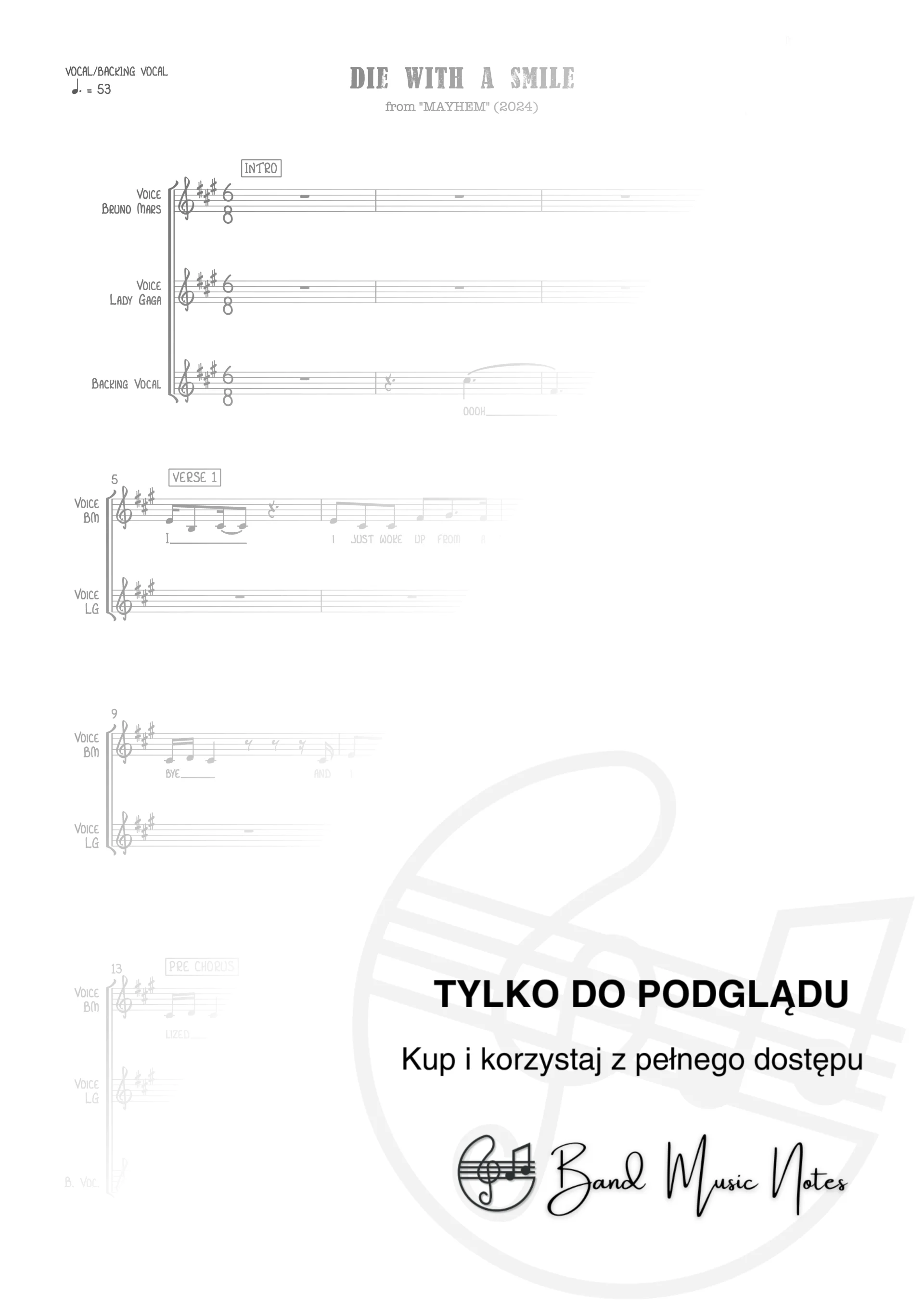 Lady Gaga, Bruno Mars - Die With A Smile - Vocal & Backing Vocal Score_0001